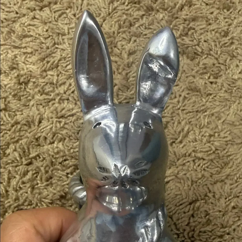 Pottery Barn Pewter Metal Bunny Rabbit Easter Votive Taper Candle Holder